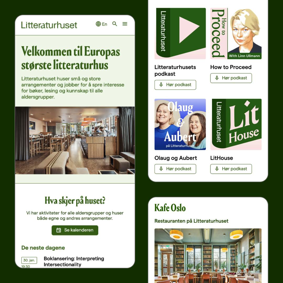 Screenshots of website for Litteraturhuset